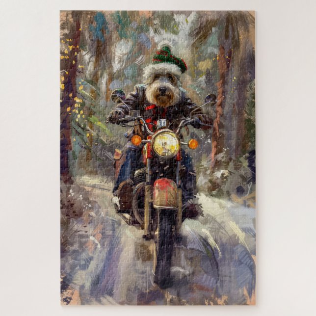 Bernedoodle Dog Riding Motorrad Weihnachten Puzzle (Vertikal)
