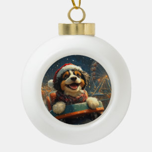 Bernedoodle Dog Roller Untersetzer Weihnachten Keramik Kugel-Ornament
