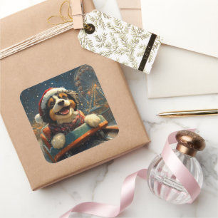 Bernedoodle Dog Roller Untersetzer Weihnachten Quadratischer Aufkleber