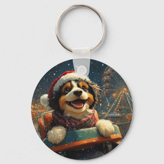 Bernedoodle Dog Roller Untersetzer Weihnachten Schlüsselanhänger (Vorderseite)