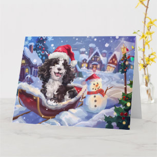 Bernedoodle Dog Sleigh Schnee Weihnachten Karte