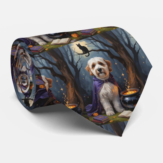 Bernedoodle Dog Whimsical Halloween Malerei Krawatte (Gerollt)