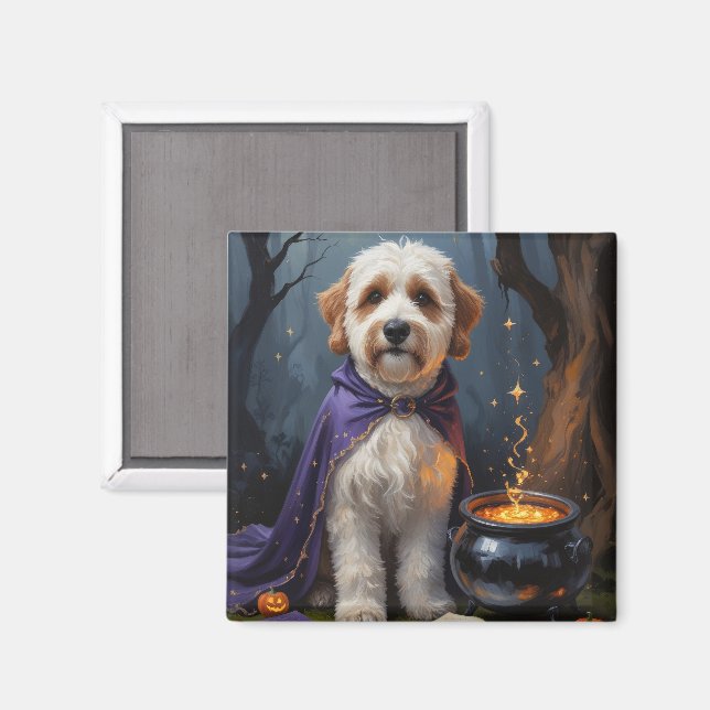 Bernedoodle Dog Whimsical Halloween Malerei Magnet (Vorderseite/Rückseite)
