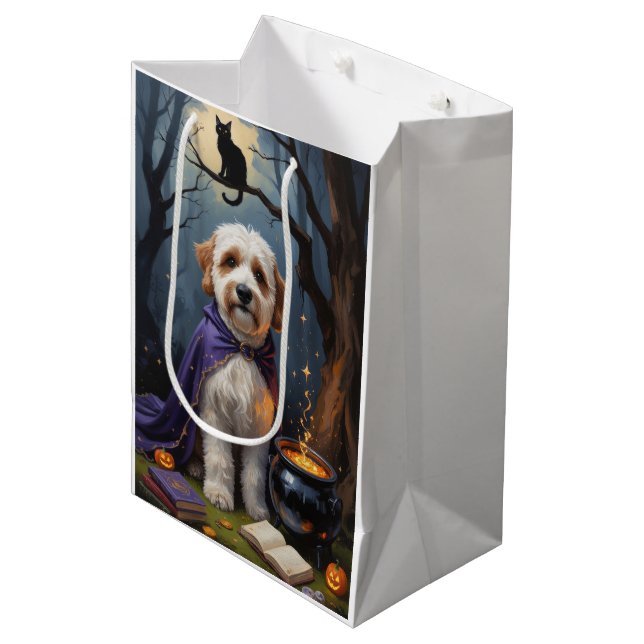 Bernedoodle Dog Whimsical Halloween Malerei Mittlere Geschenktüte (Vorderseite Schrägansicht)