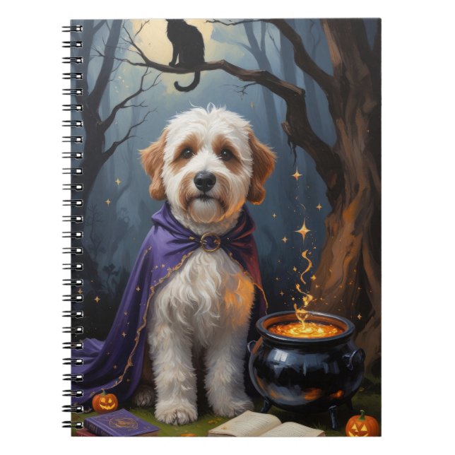 Bernedoodle Dog Whimsical Halloween Malerei Notizblock (Vorderseite)