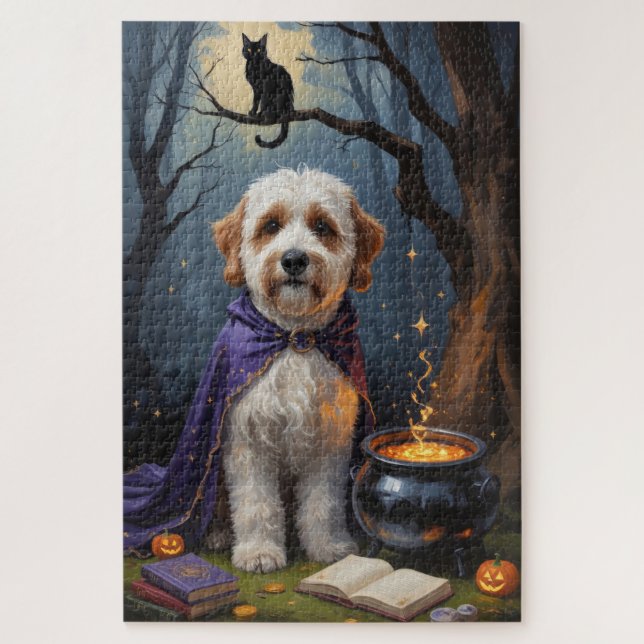 Bernedoodle Dog Whimsical Halloween Malerei Puzzle (Vertikal)