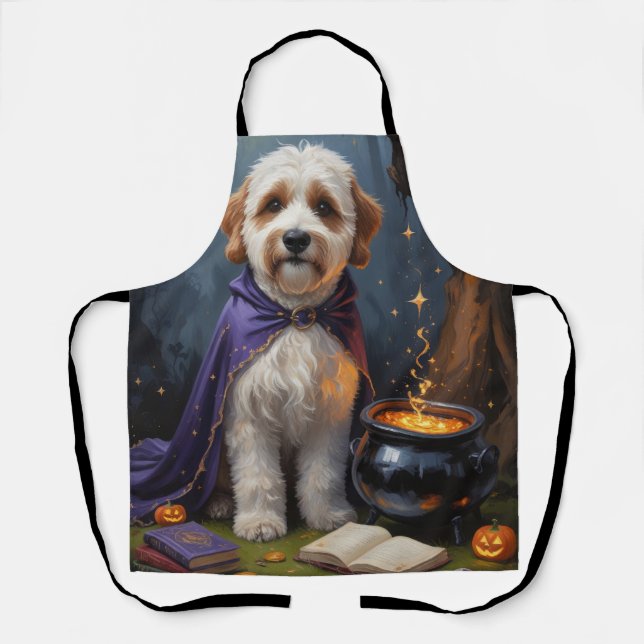 Bernedoodle Dog Whimsical Halloween Malerei Schürze (Vorderseite)