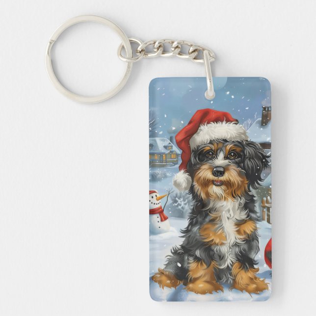 Bernedoodle Dog Winter Wunderland Weihnachten Schlüsselanhänger (Vorderseite)
