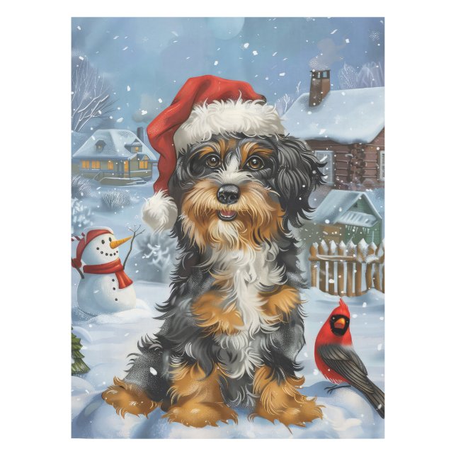 Bernedoodle Dog Winter Wunderland Weihnachten Tischdecke (Vorderseite)