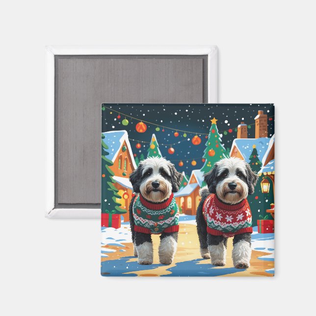Bernedoodle Dogs Christmas Snow Holiday Magnet (Vorderseite/Rückseite)