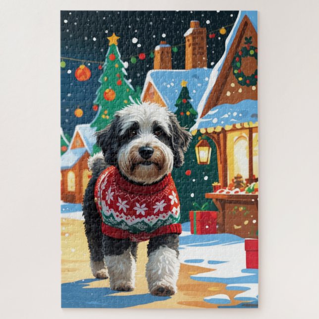 Bernedoodle Dogs Christmas Snow Holiday Puzzle (Vertikal)