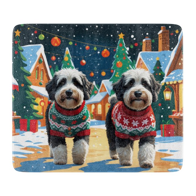 Bernedoodle Dogs Christmas Snow Holiday Schneidebrett (Vorderseite)