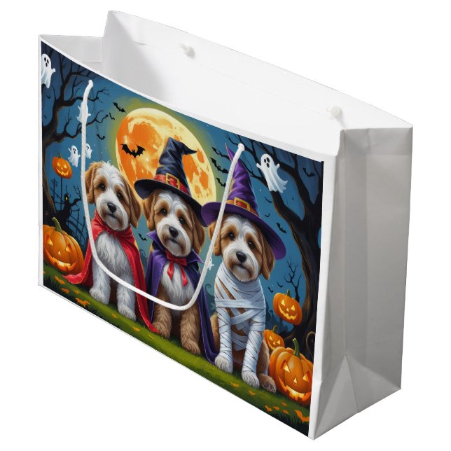 Bernedoodle Dogs Pumpkin Halloween Funny Große Geschenktüte (Vorderseite Schrägansicht)