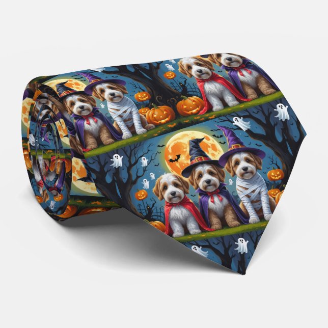 Bernedoodle Dogs Pumpkin Halloween Funny Krawatte (Gerollt)