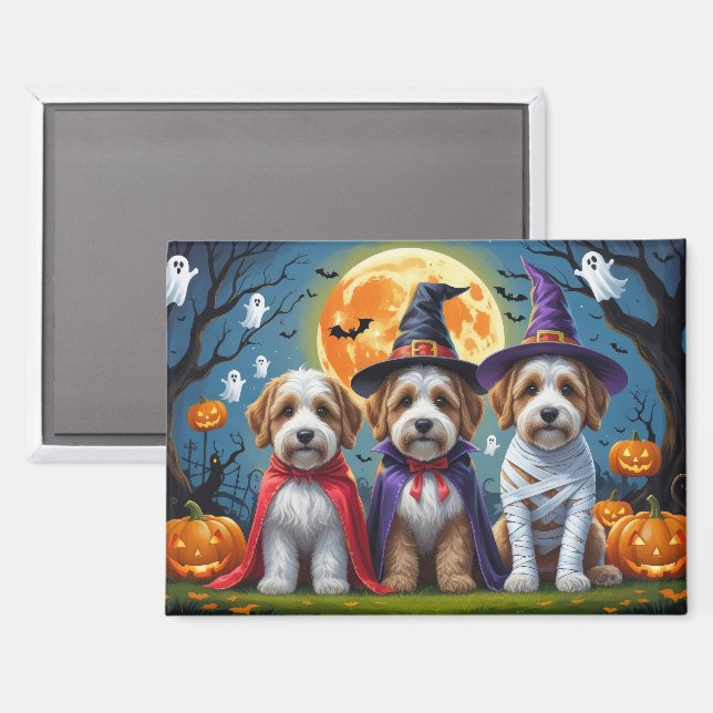 Bernedoodle Dogs Pumpkin Halloween Funny Magnet (Vorderseite/Rückseite)