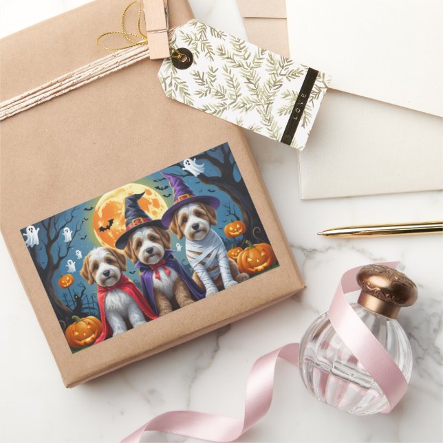 Bernedoodle Dogs Pumpkin Halloween Funny Rechteckiger Aufkleber (Schenken)