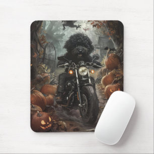 Bernedoodle fährt Motorrad Halloween Gruselig Mousepad