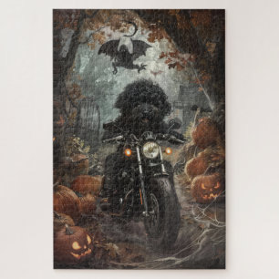 Bernedoodle fährt Motorrad Halloween Gruselig Puzzle