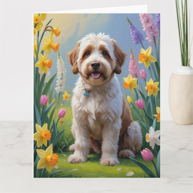 Bernedoodle Frühlingsblumen Malerei Karte (Vorderseite)