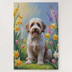 Bernedoodle Frühlingsblumen Malerei Puzzle