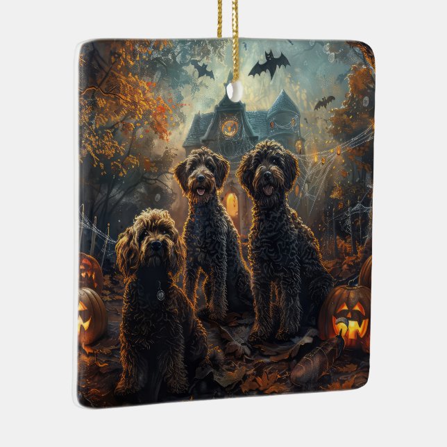 Bernedoodle Halloween Night Doggy Delight Keramikornament (Rechts)
