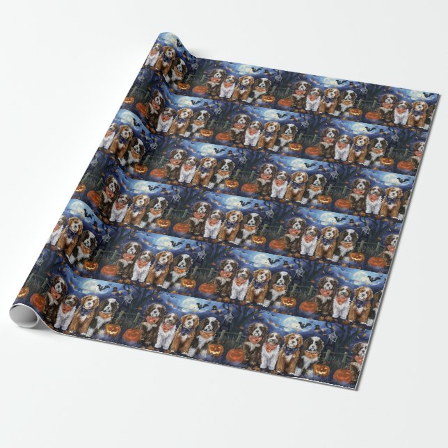 Bernedoodle Halloween Spooky Geschenkpapier (Ungerollt)