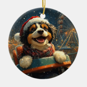 Bernedoodle Hund Achterbahn Weihnachten  Keramik Ornament