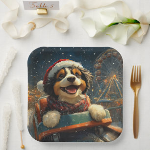 Bernedoodle Hund Achterbahn Weihnachten  Pappteller