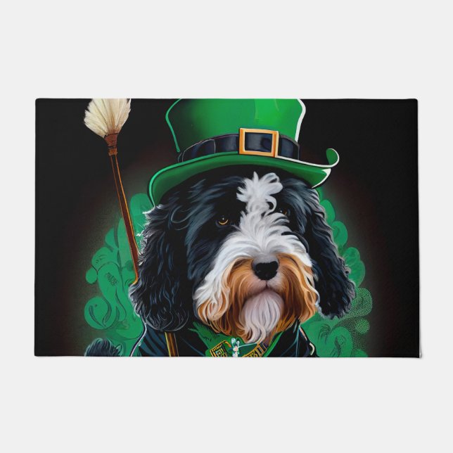 Bernedoodle Hund Fahrrad St. Patrick's Day Fußmatte (Vorderseite)