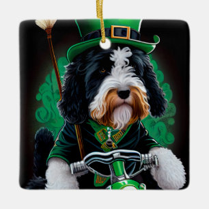 Bernedoodle Hund Fahrrad St. Patrick's Day Keramikornament
