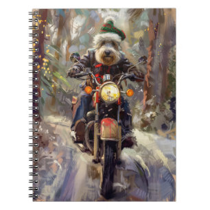 Bernedoodle Hund fährt Motorrad Weihnachten  Notizblock
