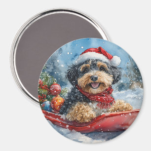 Bernedoodle Hund im Schlitten Lass es schneien Wei Magnet
