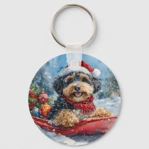 Bernedoodle Hund im Schlitten Lass es schneien Wei Schlüsselanhänger