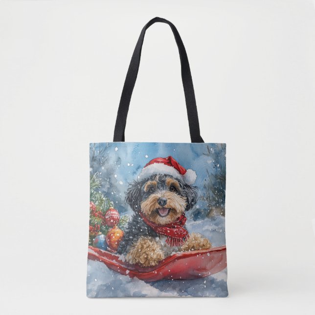 Bernedoodle Hund in Sledge Let it Schnee Weihnacht (Vorderseite)