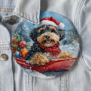 Bernedoodle Hund in Sledge Let it Schnee Weihnacht Button