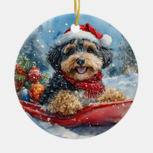 Bernedoodle Hund in Sledge Let it Schnee Weihnacht Keramik Ornament