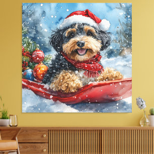 Bernedoodle Hund in Sledge Let it Schnee Weihnacht Leinwanddruck