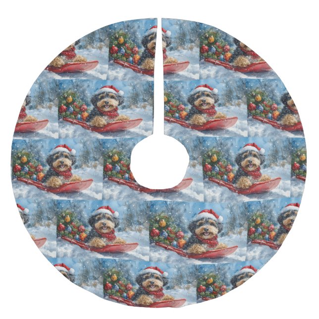Bernedoodle Hund in Sledge Let it Schnee Weihnacht Polyester Weihnachtsbaumdecke (Vorderseite)