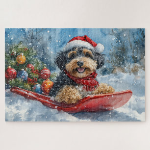 Bernedoodle Hund in Sledge Let it Schnee Weihnacht Puzzle