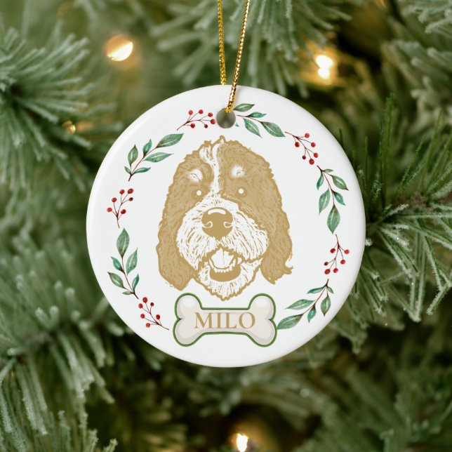 Bernedoodle Hund Personalisiert Zeichnend Hand Keramik Ornament (Baum)