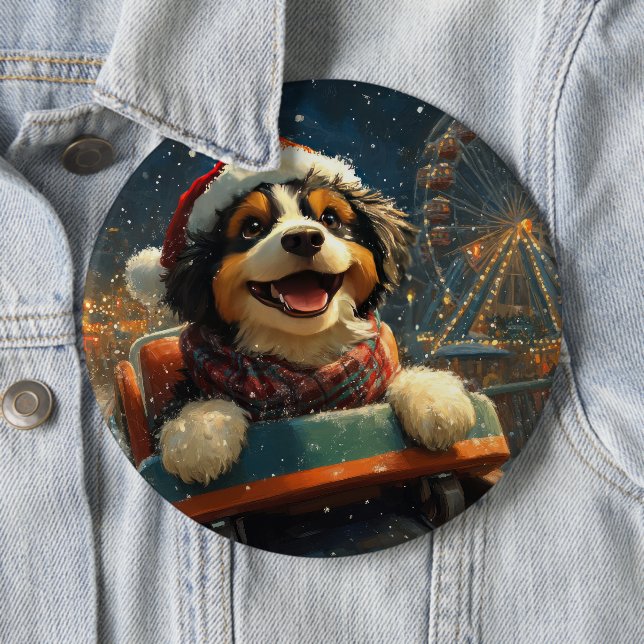 Bernedoodle-Hund-Rollercoaster-Weihnachten  Button (Beispiel)