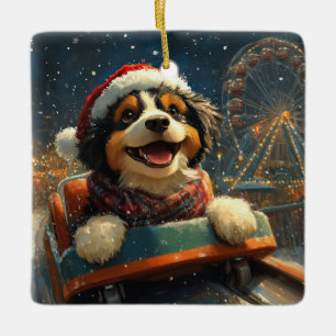 Bernedoodle-Hund-Rollercoaster-Weihnachten Keramikornament