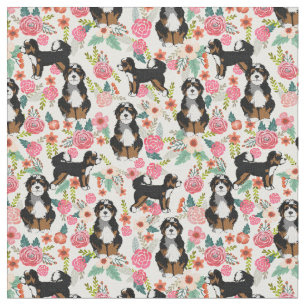 Bernedoodle Hund Vintage Blumencreme Stoff