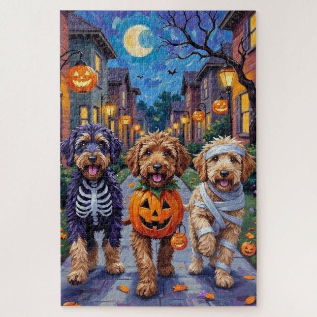 Bernedoodle Hunde Trick-or-Treating in Halloween C Puzzle (Vertikal)