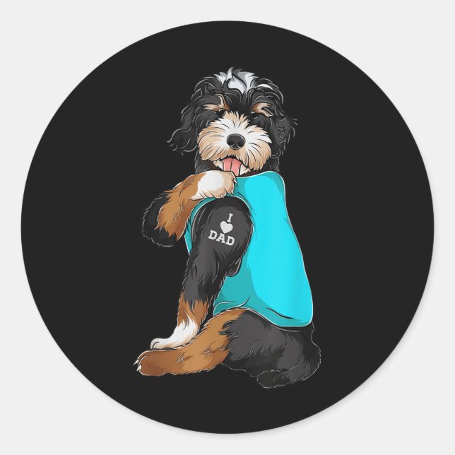 Bernedoodle I Liebe Vater Tattoo Apparel, Hund Vat Runder Aufkleber (Vorderseite)