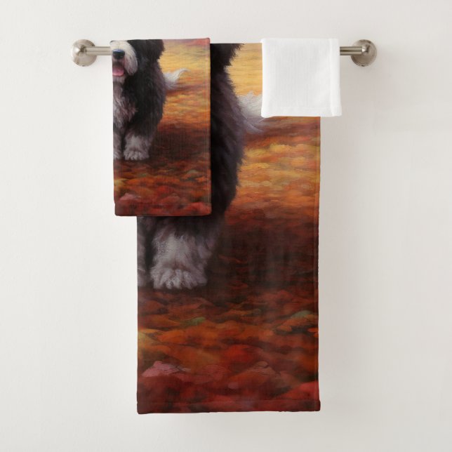 Bernedoodle im Herbst Leaves Fall Inspiriert Badhandtuch Set (Insitu)