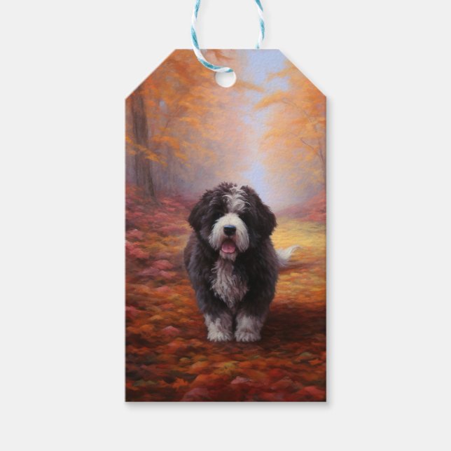 Bernedoodle im Herbst Leaves Fall Inspiriert Geschenkanhänger (Vorderseite)