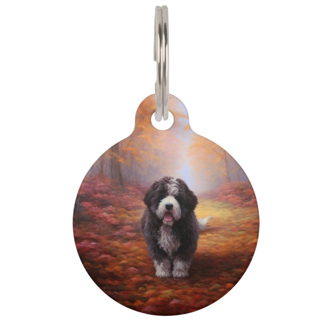 Bernedoodle im Herbst Leaves Fall Inspiriert Haustiermarke (Vorderseite)