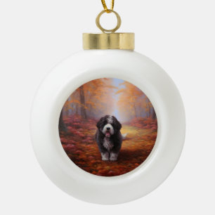 Bernedoodle im Herbst Leaves Fall Inspiriert Keramik Kugel-Ornament