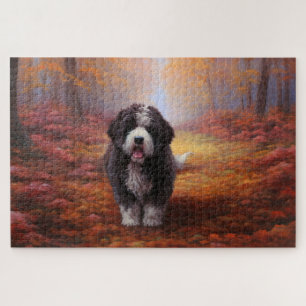 Bernedoodle im Herbst Leaves Fall Inspiriert Puzzle
